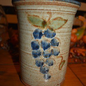 POTTERY CLAY VESSEL GRAPES MOTIF GLAZED